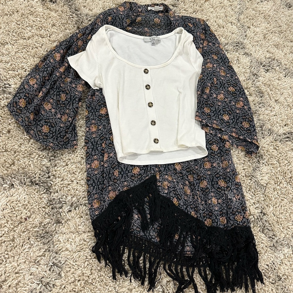 American eagle sheer cardigan with matching white crop top size Small